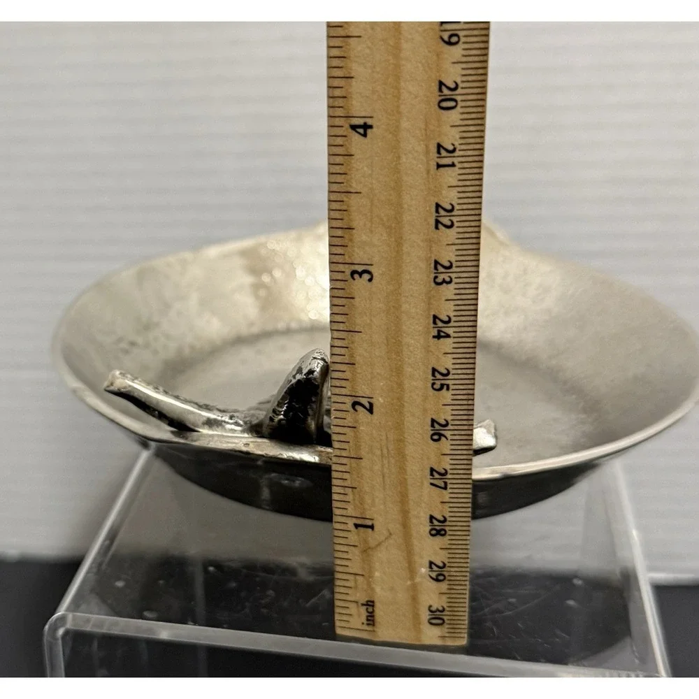 Metal Trinket Change Dish Silver Color Water Fish 7 inches Textured Footed Cute